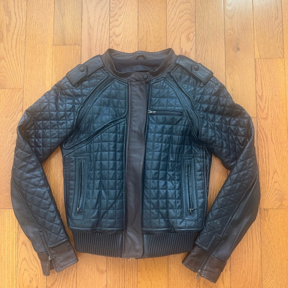 L.A.M.B. Quilted Genuine Lamb Leather Bomber Jacket - Black & Brown - Like New